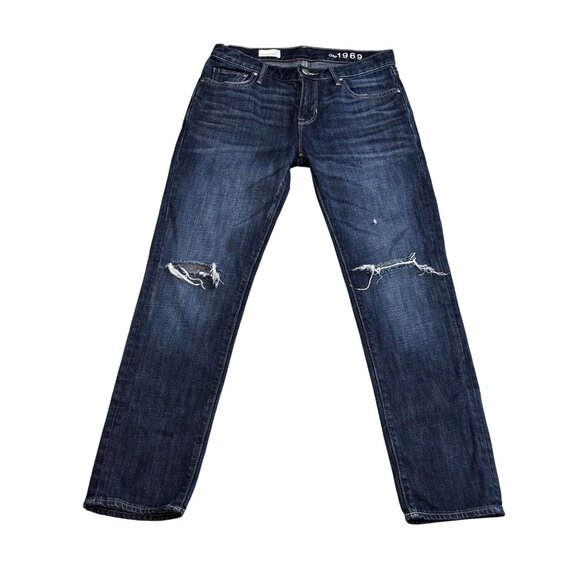 Gap 1969 Sexy Boyfriend Jeans Size 24 Dark Wash Distressed Denim - Picture 1 of 12